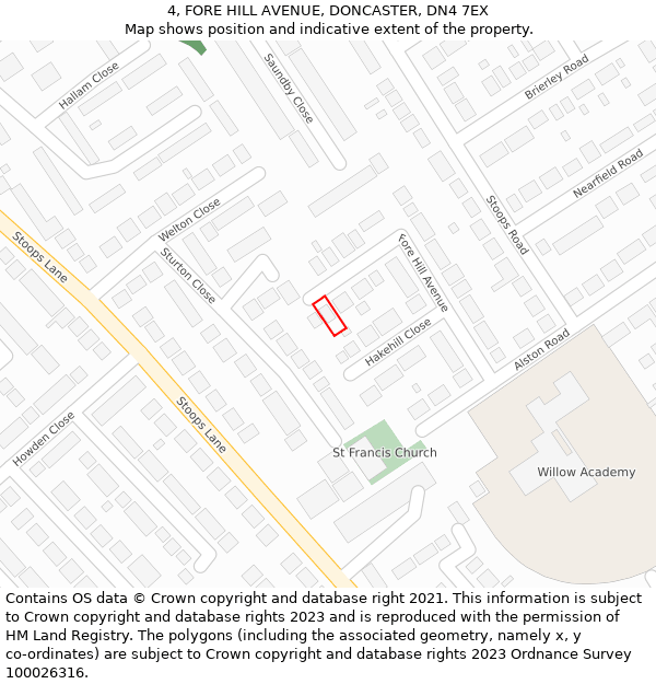 4, FORE HILL AVENUE, DONCASTER, DN4 7EX: Location map and indicative extent of plot