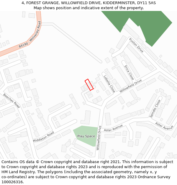 4, FOREST GRANGE, WILLOWFIELD DRIVE, KIDDERMINSTER, DY11 5AS: Location map and indicative extent of plot