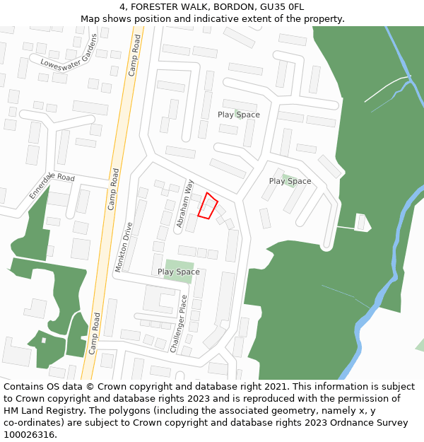 4, FORESTER WALK, BORDON, GU35 0FL: Location map and indicative extent of plot