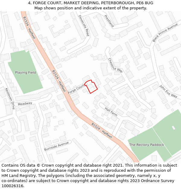 4, FORGE COURT, MARKET DEEPING, PETERBOROUGH, PE6 8UG: Location map and indicative extent of plot