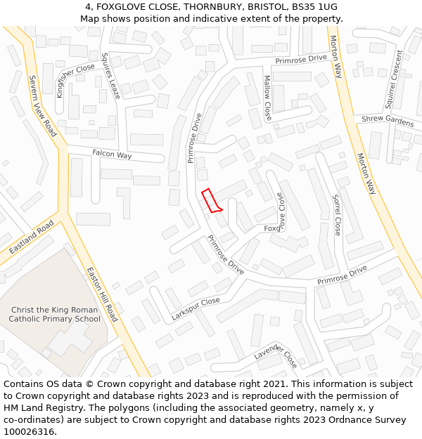 4, FOXGLOVE CLOSE, THORNBURY, BRISTOL, BS35 1UG: Location map and indicative extent of plot