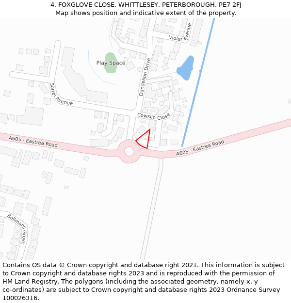 4, FOXGLOVE CLOSE, WHITTLESEY, PETERBOROUGH, PE7 2FJ: Location map and indicative extent of plot