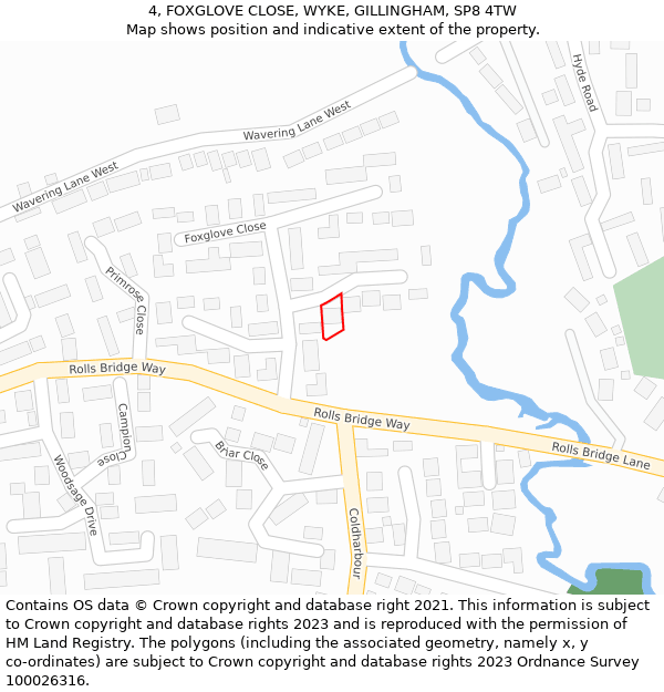 4, FOXGLOVE CLOSE, WYKE, GILLINGHAM, SP8 4TW: Location map and indicative extent of plot