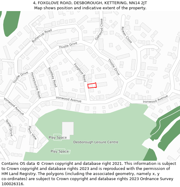 4, FOXGLOVE ROAD, DESBOROUGH, KETTERING, NN14 2JT: Location map and indicative extent of plot