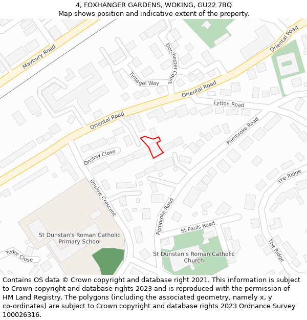 4, FOXHANGER GARDENS, WOKING, GU22 7BQ: Location map and indicative extent of plot