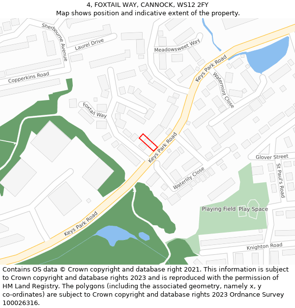 4, FOXTAIL WAY, CANNOCK, WS12 2FY: Location map and indicative extent of plot