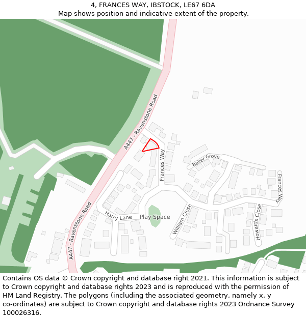 4, FRANCES WAY, IBSTOCK, LE67 6DA: Location map and indicative extent of plot