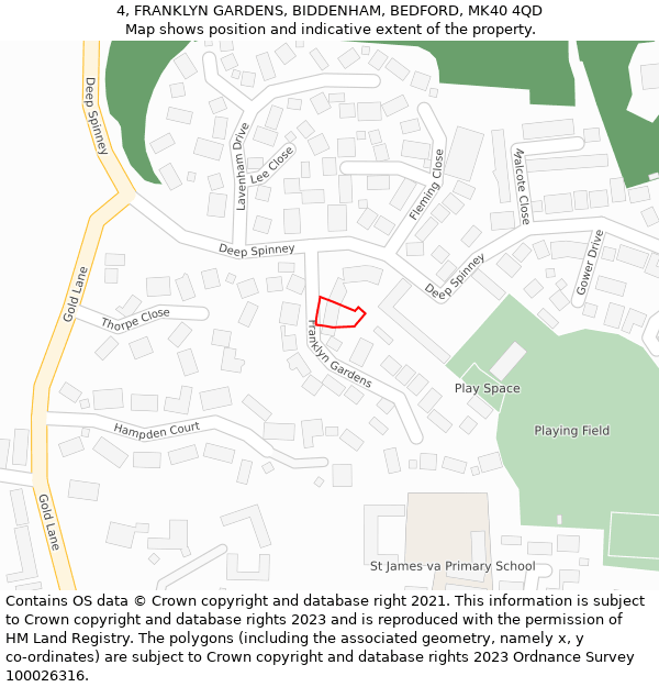 4, FRANKLYN GARDENS, BIDDENHAM, BEDFORD, MK40 4QD: Location map and indicative extent of plot