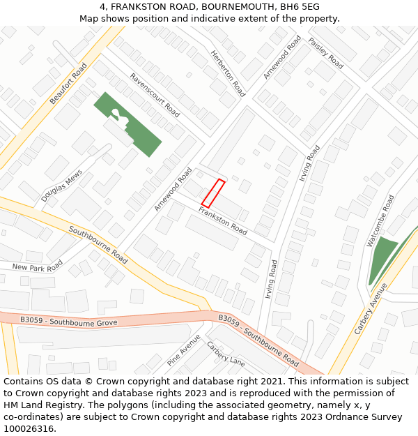 4, FRANKSTON ROAD, BOURNEMOUTH, BH6 5EG: Location map and indicative extent of plot
