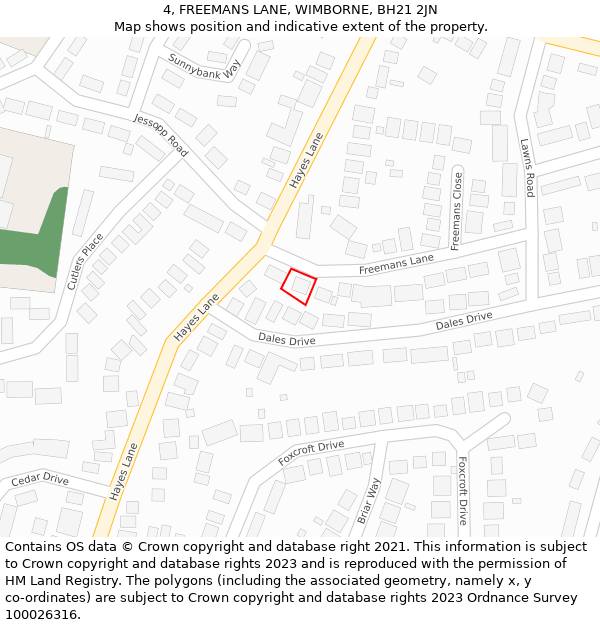 4, FREEMANS LANE, WIMBORNE, BH21 2JN: Location map and indicative extent of plot