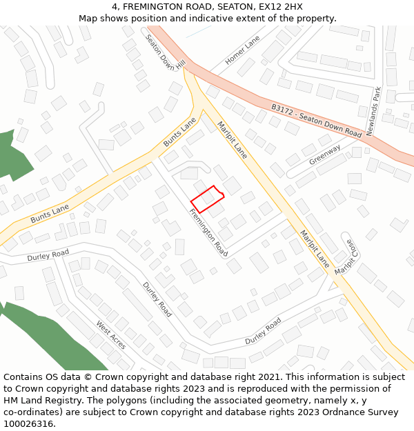 4, FREMINGTON ROAD, SEATON, EX12 2HX: Location map and indicative extent of plot