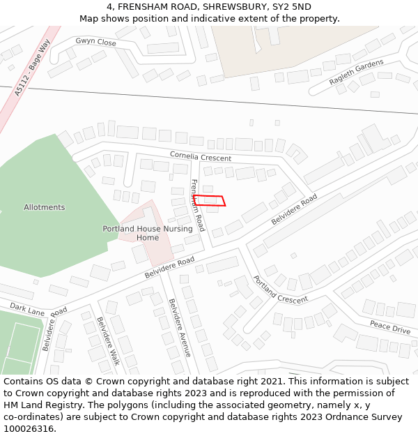 4, FRENSHAM ROAD, SHREWSBURY, SY2 5ND: Location map and indicative extent of plot