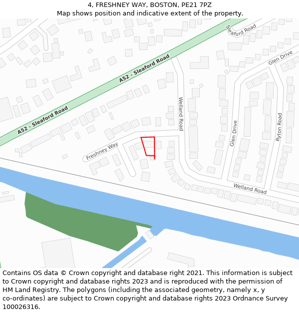 4, FRESHNEY WAY, BOSTON, PE21 7PZ: Location map and indicative extent of plot