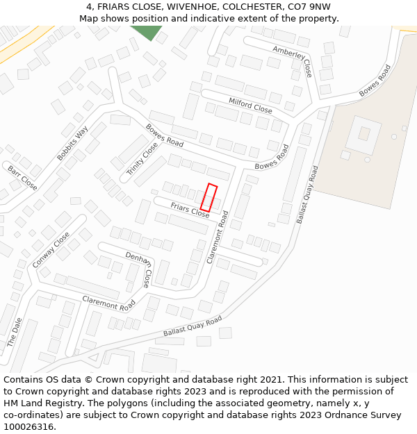 4, FRIARS CLOSE, WIVENHOE, COLCHESTER, CO7 9NW: Location map and indicative extent of plot