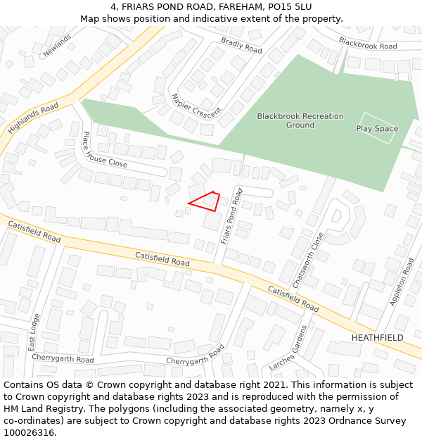 4, FRIARS POND ROAD, FAREHAM, PO15 5LU: Location map and indicative extent of plot