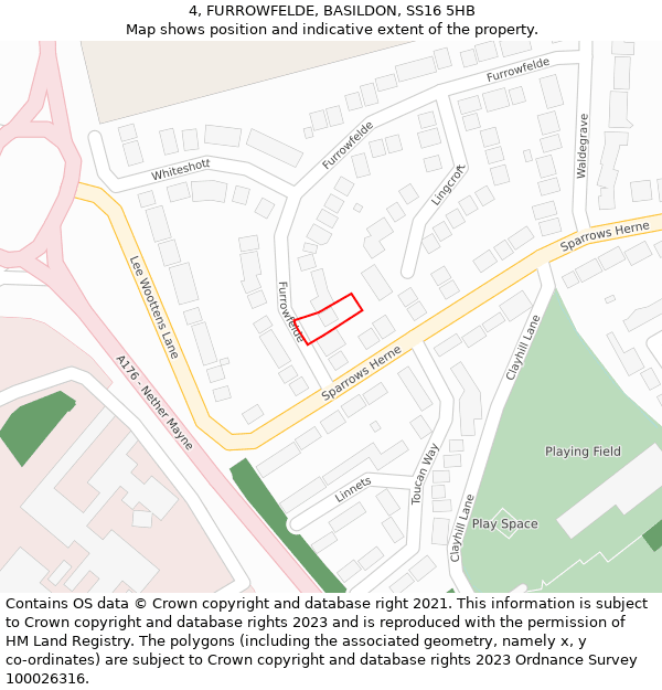 4, FURROWFELDE, BASILDON, SS16 5HB: Location map and indicative extent of plot