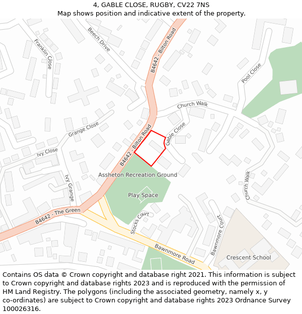 4, GABLE CLOSE, RUGBY, CV22 7NS: Location map and indicative extent of plot