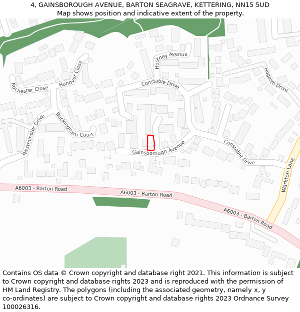 4, GAINSBOROUGH AVENUE, BARTON SEAGRAVE, KETTERING, NN15 5UD: Location map and indicative extent of plot