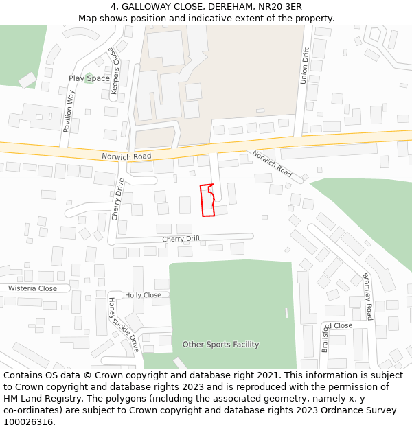 4, GALLOWAY CLOSE, DEREHAM, NR20 3ER: Location map and indicative extent of plot
