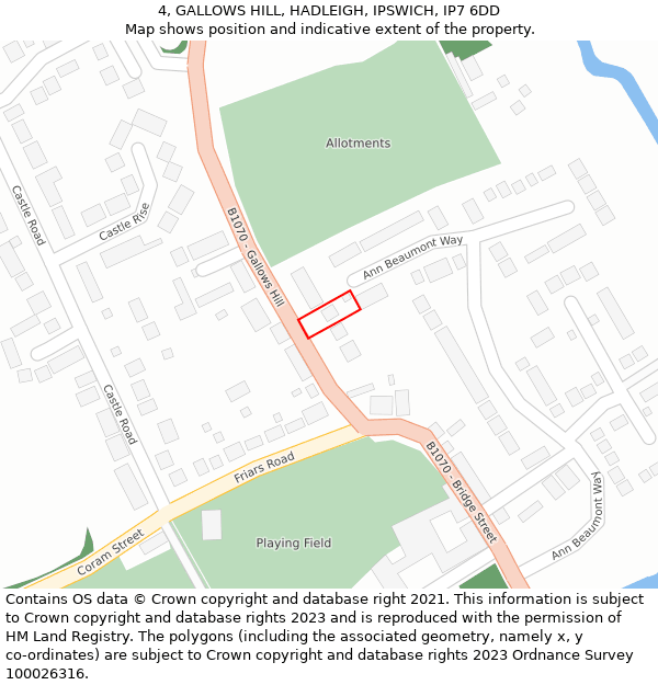 4, GALLOWS HILL, HADLEIGH, IPSWICH, IP7 6DD: Location map and indicative extent of plot