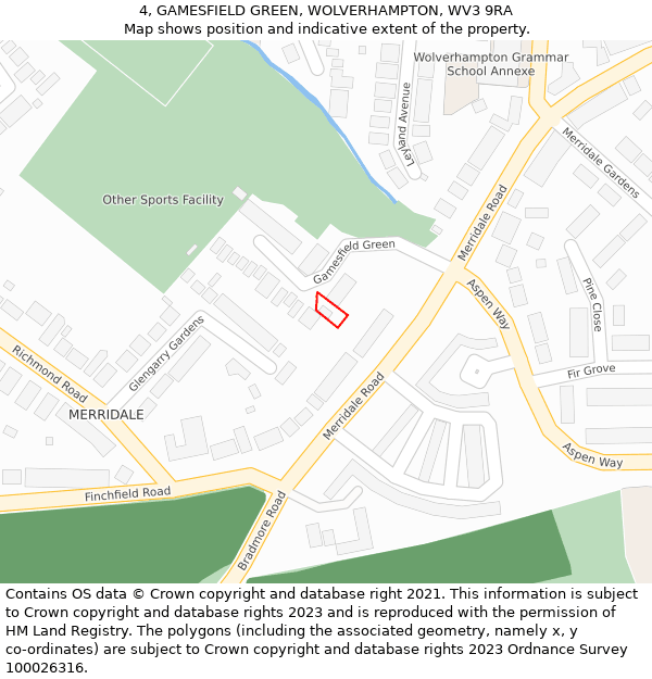 4, GAMESFIELD GREEN, WOLVERHAMPTON, WV3 9RA: Location map and indicative extent of plot