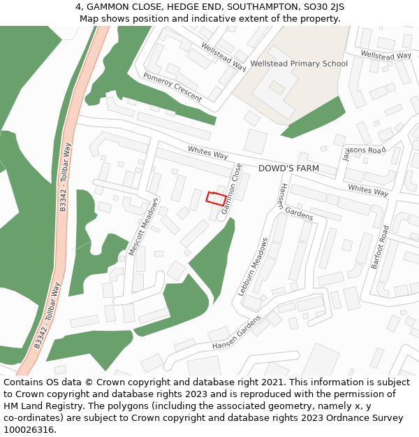 4, GAMMON CLOSE, HEDGE END, SOUTHAMPTON, SO30 2JS: Location map and indicative extent of plot