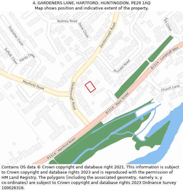 4, GARDENERS LANE, HARTFORD, HUNTINGDON, PE29 1AQ: Location map and indicative extent of plot