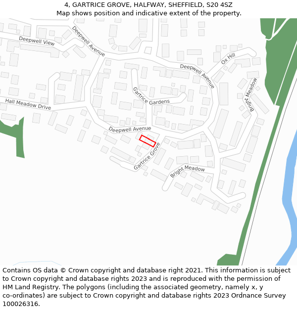 4, GARTRICE GROVE, HALFWAY, SHEFFIELD, S20 4SZ: Location map and indicative extent of plot