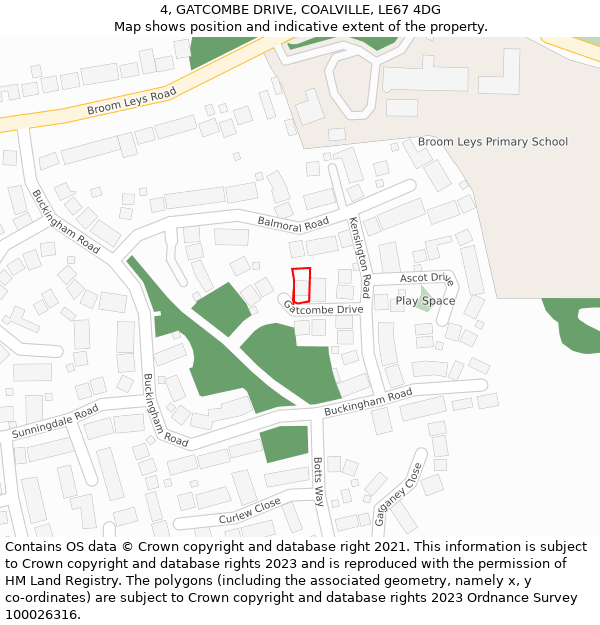 4, GATCOMBE DRIVE, COALVILLE, LE67 4DG: Location map and indicative extent of plot