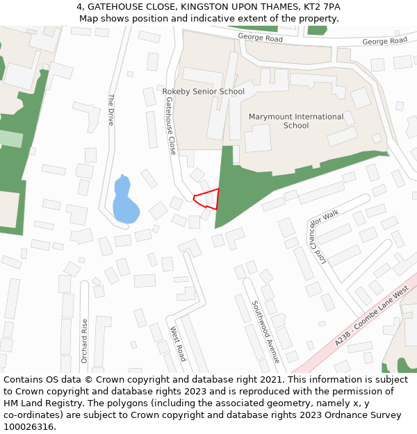 4, GATEHOUSE CLOSE, KINGSTON UPON THAMES, KT2 7PA: Location map and indicative extent of plot