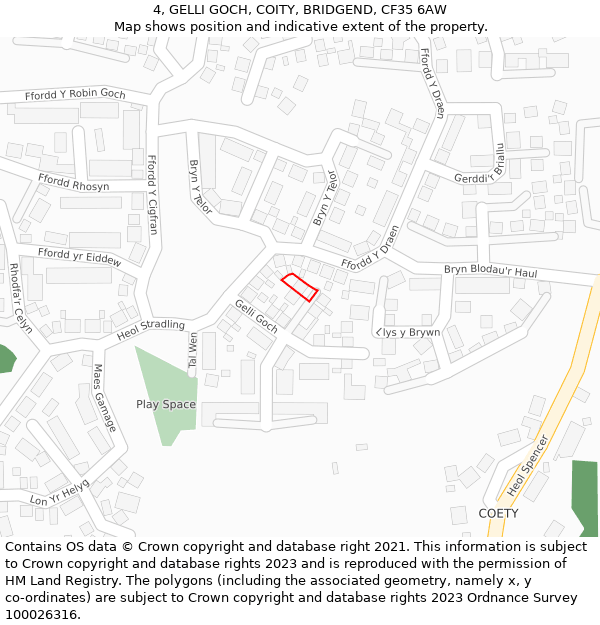 4, GELLI GOCH, COITY, BRIDGEND, CF35 6AW: Location map and indicative extent of plot