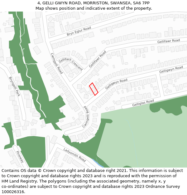 4, GELLI GWYN ROAD, MORRISTON, SWANSEA, SA6 7PP: Location map and indicative extent of plot