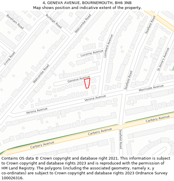 4, GENEVA AVENUE, BOURNEMOUTH, BH6 3NB: Location map and indicative extent of plot