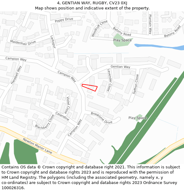 4, GENTIAN WAY, RUGBY, CV23 0XJ: Location map and indicative extent of plot