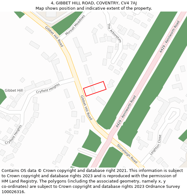 4, GIBBET HILL ROAD, COVENTRY, CV4 7AJ: Location map and indicative extent of plot