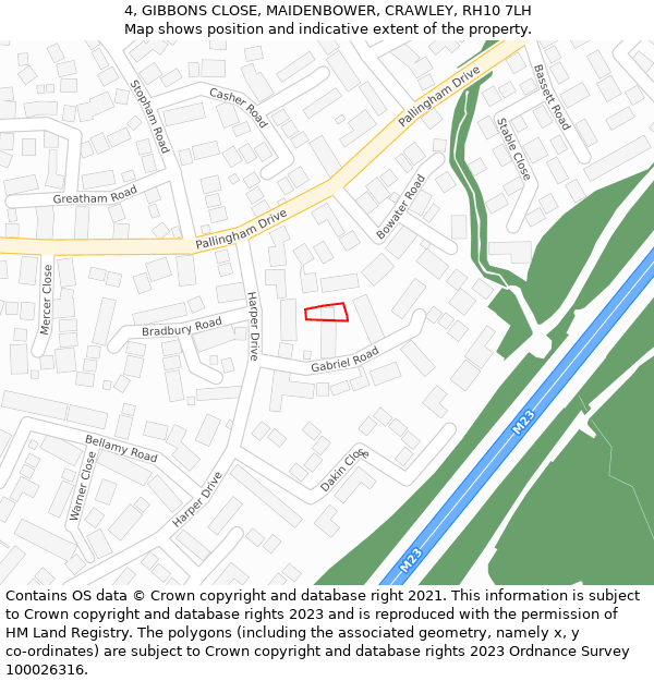 4, GIBBONS CLOSE, MAIDENBOWER, CRAWLEY, RH10 7LH: Location map and indicative extent of plot