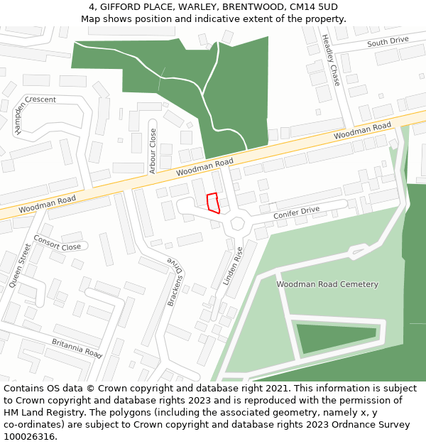 4, GIFFORD PLACE, WARLEY, BRENTWOOD, CM14 5UD: Location map and indicative extent of plot