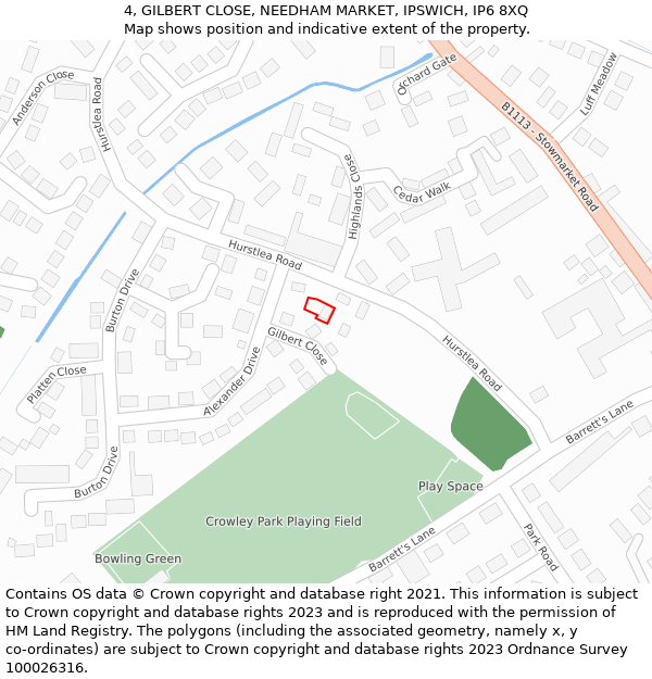 4, GILBERT CLOSE, NEEDHAM MARKET, IPSWICH, IP6 8XQ: Location map and indicative extent of plot