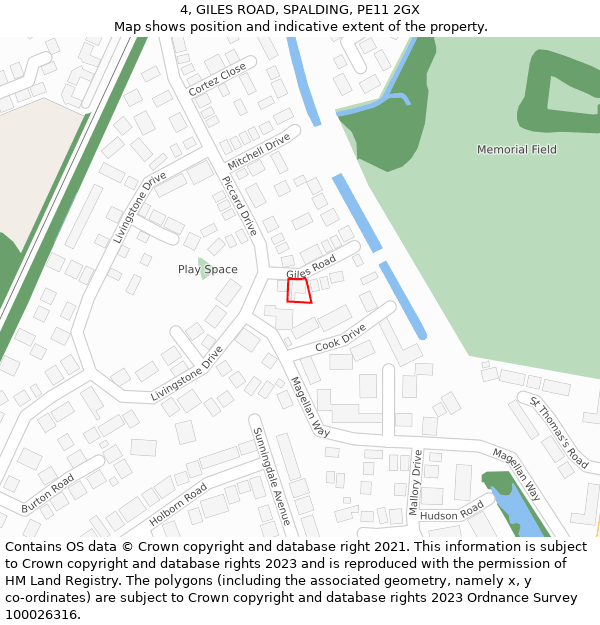4, GILES ROAD, SPALDING, PE11 2GX: Location map and indicative extent of plot