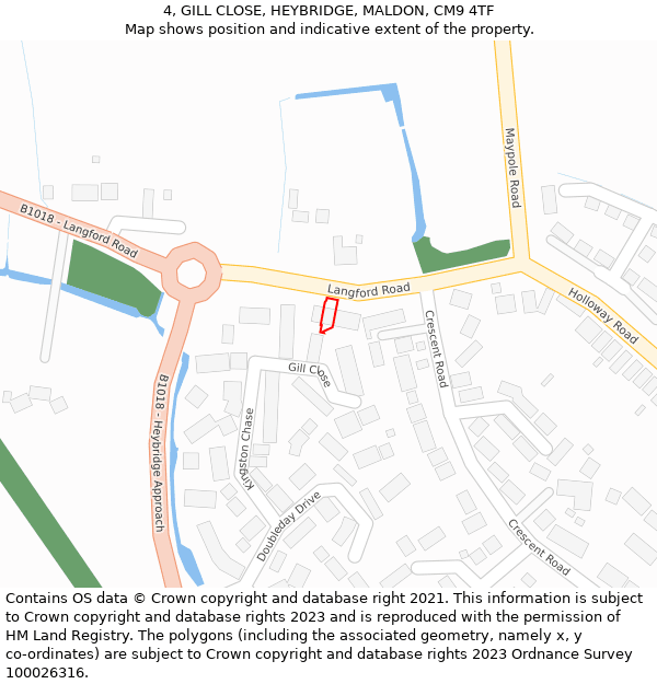 4, GILL CLOSE, HEYBRIDGE, MALDON, CM9 4TF: Location map and indicative extent of plot