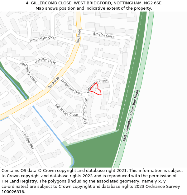 4, GILLERCOMB CLOSE, WEST BRIDGFORD, NOTTINGHAM, NG2 6SE: Location map and indicative extent of plot