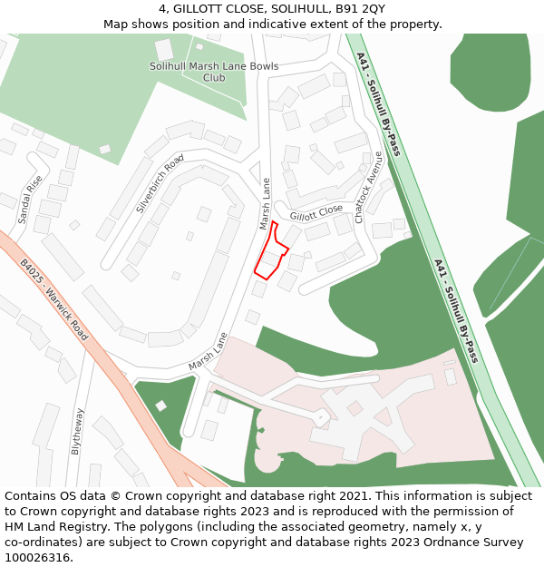 4, GILLOTT CLOSE, SOLIHULL, B91 2QY: Location map and indicative extent of plot