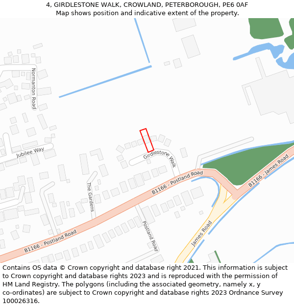 4, GIRDLESTONE WALK, CROWLAND, PETERBOROUGH, PE6 0AF: Location map and indicative extent of plot