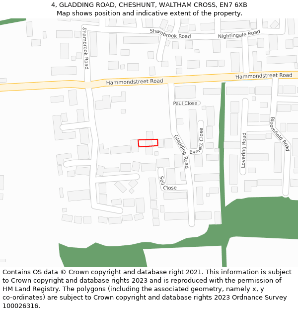 4, GLADDING ROAD, CHESHUNT, WALTHAM CROSS, EN7 6XB: Location map and indicative extent of plot