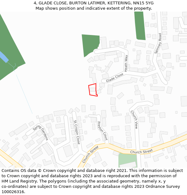 4, GLADE CLOSE, BURTON LATIMER, KETTERING, NN15 5YG: Location map and indicative extent of plot