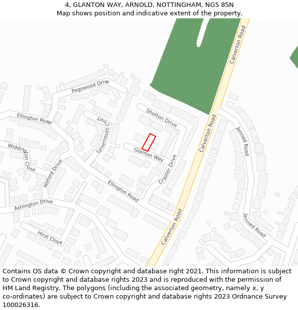 4, GLANTON WAY, ARNOLD, NOTTINGHAM, NG5 8SN: Location map and indicative extent of plot