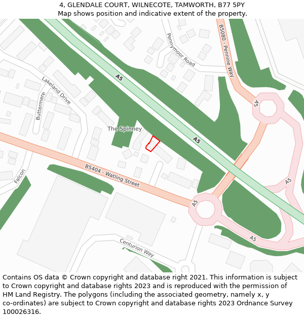 4, GLENDALE COURT, WILNECOTE, TAMWORTH, B77 5PY: Location map and indicative extent of plot