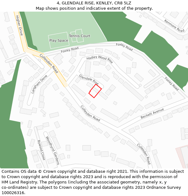 4, GLENDALE RISE, KENLEY, CR8 5LZ: Location map and indicative extent of plot