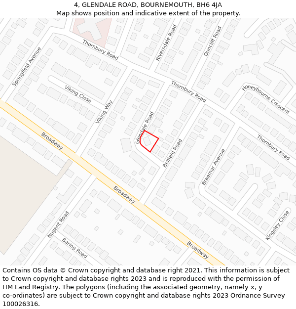 4, GLENDALE ROAD, BOURNEMOUTH, BH6 4JA: Location map and indicative extent of plot
