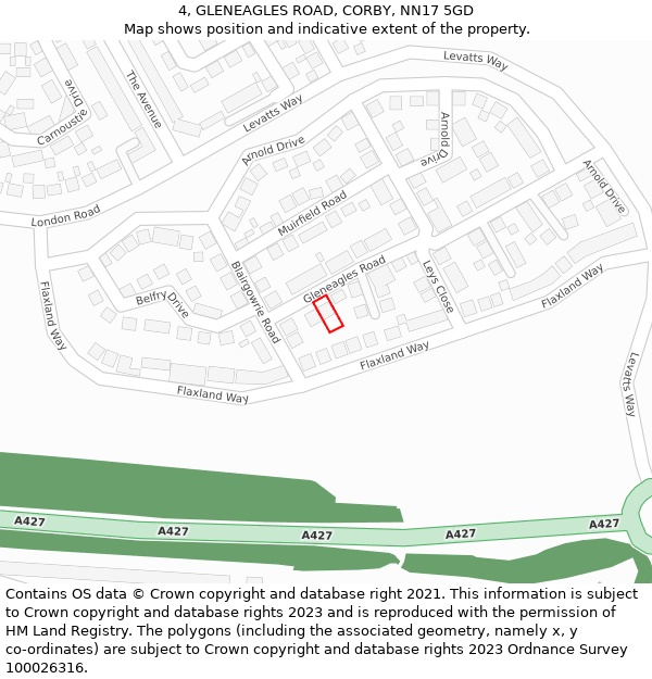 4, GLENEAGLES ROAD, CORBY, NN17 5GD: Location map and indicative extent of plot